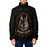 Maine Coon Cat Gentle Giant Padded Jacket Royal Feline Vintage Gold Damask Portrait
