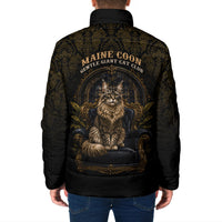 Maine Coon Cat Gentle Giant Padded Jacket Royal Feline Vintage Gold Damask Portrait