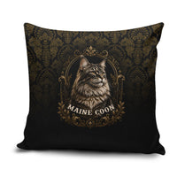 Maine Coon Cat Gentle Giant Pillow Cover Royal Feline Vintage Gold Damask Portrait