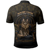 Maine Coon Cat Gentle Giant Polo Shirt Royal Feline Vintage Gold Damask Portrait