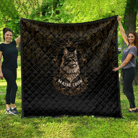 Maine Coon Cat Gentle Giant Quilt Royal Feline Vintage Gold Damask Portrait