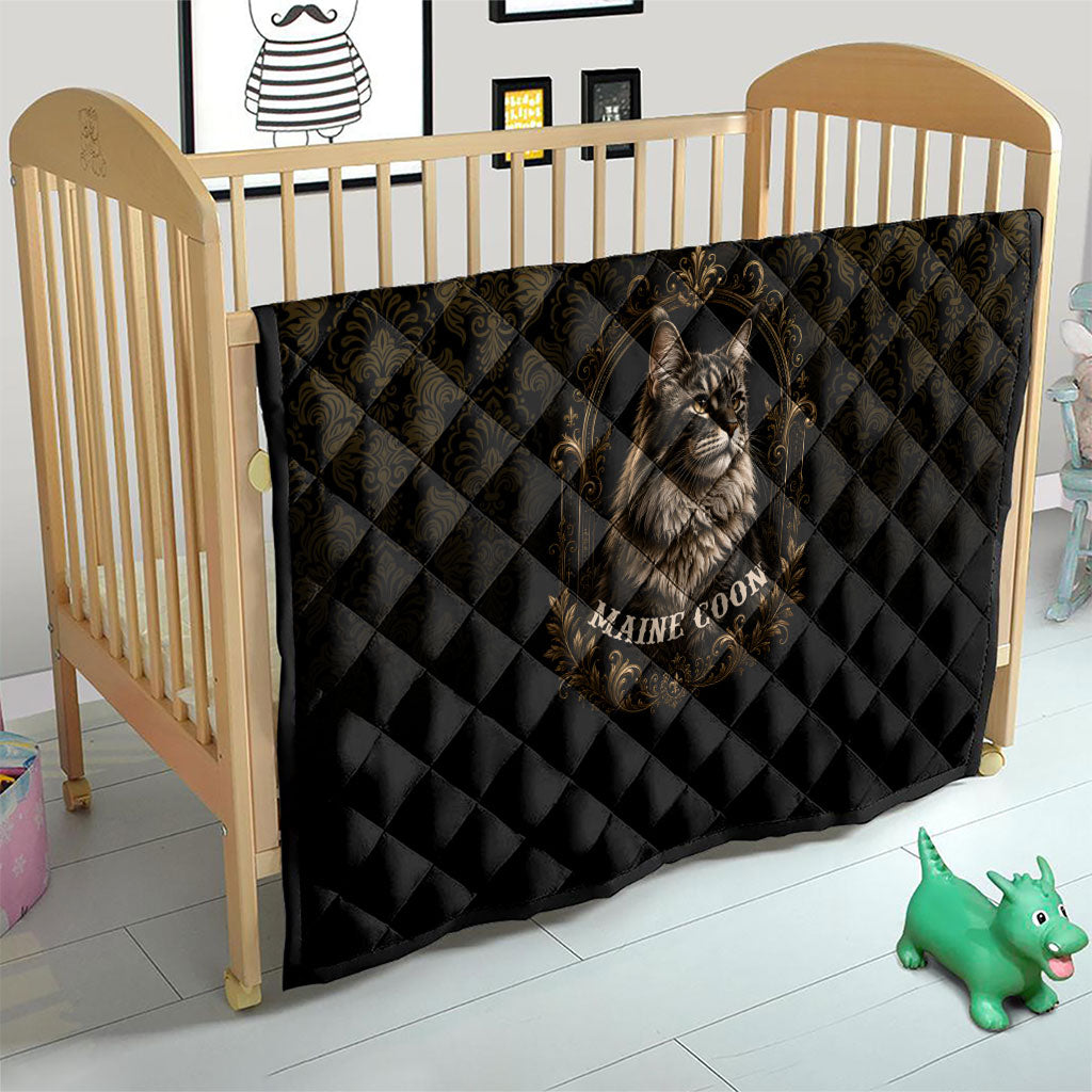 Maine Coon Cat Gentle Giant Quilt Royal Feline Vintage Gold Damask Portrait