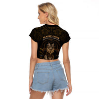 Maine Coon Cat Gentle Giant Raglan Cropped T Shirt Royal Feline Vintage Gold Damask Portrait