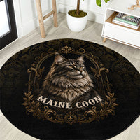 Maine Coon Cat Gentle Giant Round Carpet Royal Feline Vintage Gold Damask Portrait