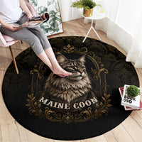 Maine Coon Cat Gentle Giant Round Carpet Royal Feline Vintage Gold Damask Portrait