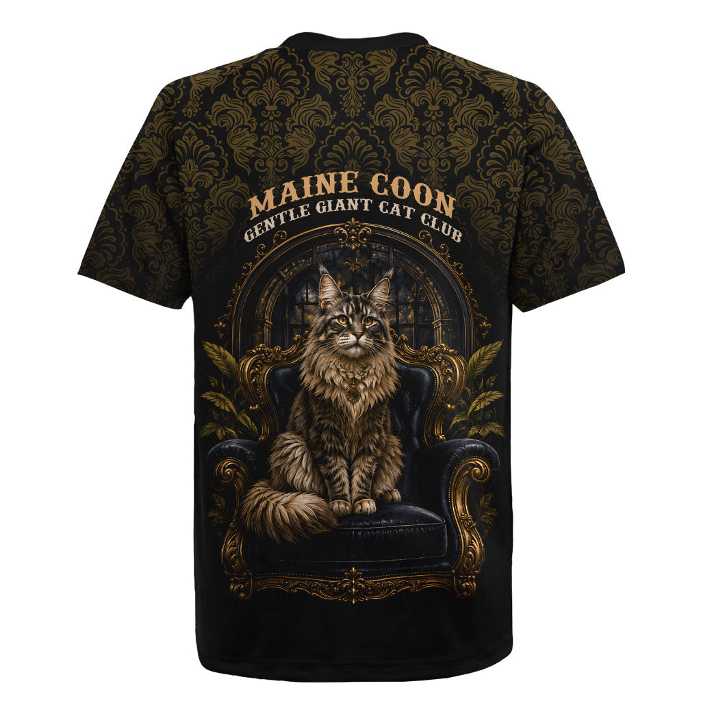 Maine Coon Cat Gentle Giant Rugby Jersey Royal Feline Vintage Gold Damask Portrait