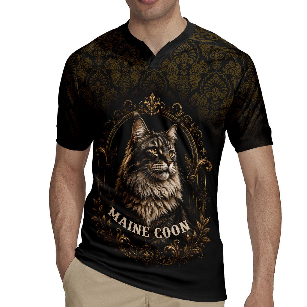 Maine Coon Cat Gentle Giant Rugby Jersey Royal Feline Vintage Gold Damask Portrait