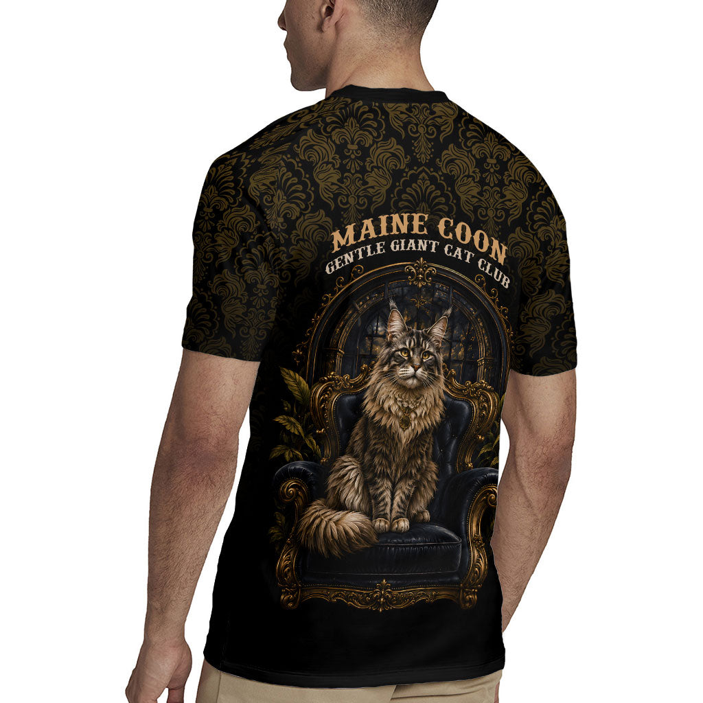 Maine Coon Cat Gentle Giant Rugby Jersey Royal Feline Vintage Gold Damask Portrait