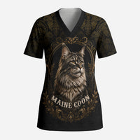 Maine Coon Cat Gentle Giant Scrub Top Royal Feline Vintage Gold Damask Portrait