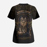 Maine Coon Cat Gentle Giant Scrub Top Royal Feline Vintage Gold Damask Portrait