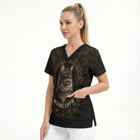 Maine Coon Cat Gentle Giant Scrub Top Royal Feline Vintage Gold Damask Portrait