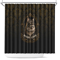 Maine Coon Cat Gentle Giant Shower Curtain Royal Feline Vintage Gold Damask Portrait