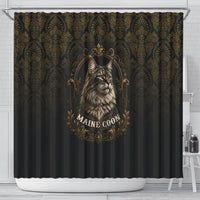 Maine Coon Cat Gentle Giant Shower Curtain Royal Feline Vintage Gold Damask Portrait