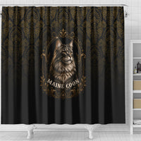 Maine Coon Cat Gentle Giant Shower Curtain Royal Feline Vintage Gold Damask Portrait