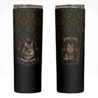 Maine Coon Cat Gentle Giant Skinny Tumbler Royal Feline Vintage Gold Damask Portrait