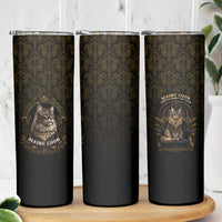 Maine Coon Cat Gentle Giant Skinny Tumbler Royal Feline Vintage Gold Damask Portrait