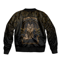 Maine Coon Cat Gentle Giant Sleeve Zip Bomber Jacket Royal Feline Vintage Gold Damask Portrait