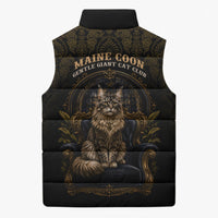 Maine Coon Cat Gentle Giant Sleeveless Puffer Jacket Royal Feline Vintage Gold Damask Portrait