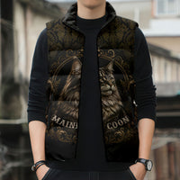 Maine Coon Cat Gentle Giant Sleeveless Puffer Jacket Royal Feline Vintage Gold Damask Portrait
