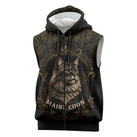 Maine Coon Cat Gentle Giant Sleeveless Zip Hoodie Royal Feline Vintage Gold Damask Portrait