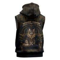 Maine Coon Cat Gentle Giant Sleeveless Zip Hoodie Royal Feline Vintage Gold Damask Portrait