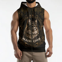 Maine Coon Cat Gentle Giant Sleeveless Zip Hoodie Royal Feline Vintage Gold Damask Portrait