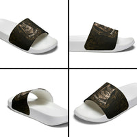 Maine Coon Cat Gentle Giant Slide Sandals Royal Feline Vintage Gold Damask Portrait