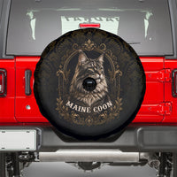 Maine Coon Cat Gentle Giant Spare Tire Cover Royal Feline Vintage Gold Damask Portrait