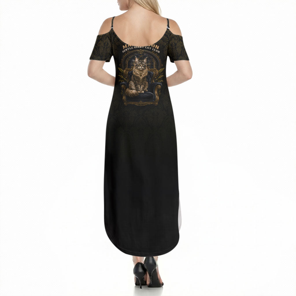 Maine Coon Cat Gentle Giant Summer Maxi Dress Royal Feline Vintage Gold Damask Portrait