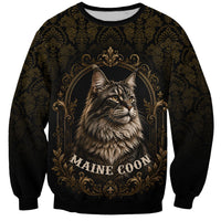 Maine Coon Cat Gentle Giant Sweatshirt Royal Feline Vintage Gold Damask Portrait