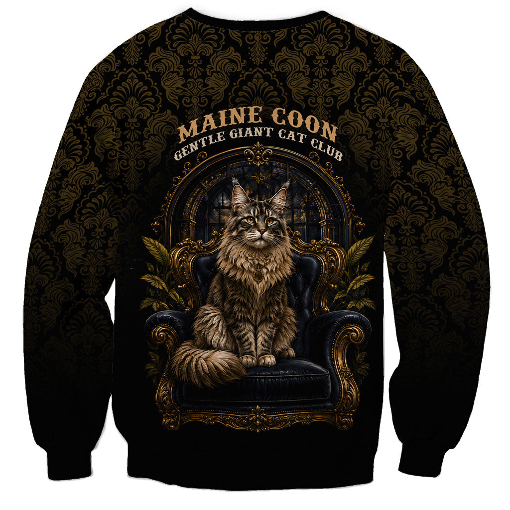 Maine Coon Cat Gentle Giant Sweatshirt Royal Feline Vintage Gold Damask Portrait