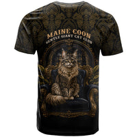 Maine Coon Cat Gentle Giant T Shirt Royal Feline Vintage Gold Damask Portrait