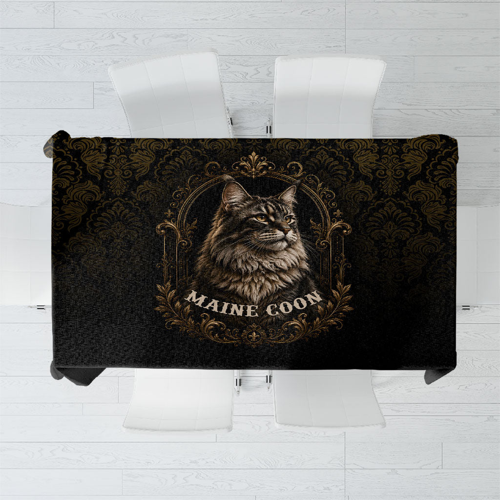 Maine Coon Cat Gentle Giant Tablecloth Royal Feline Vintage Gold Damask Portrait