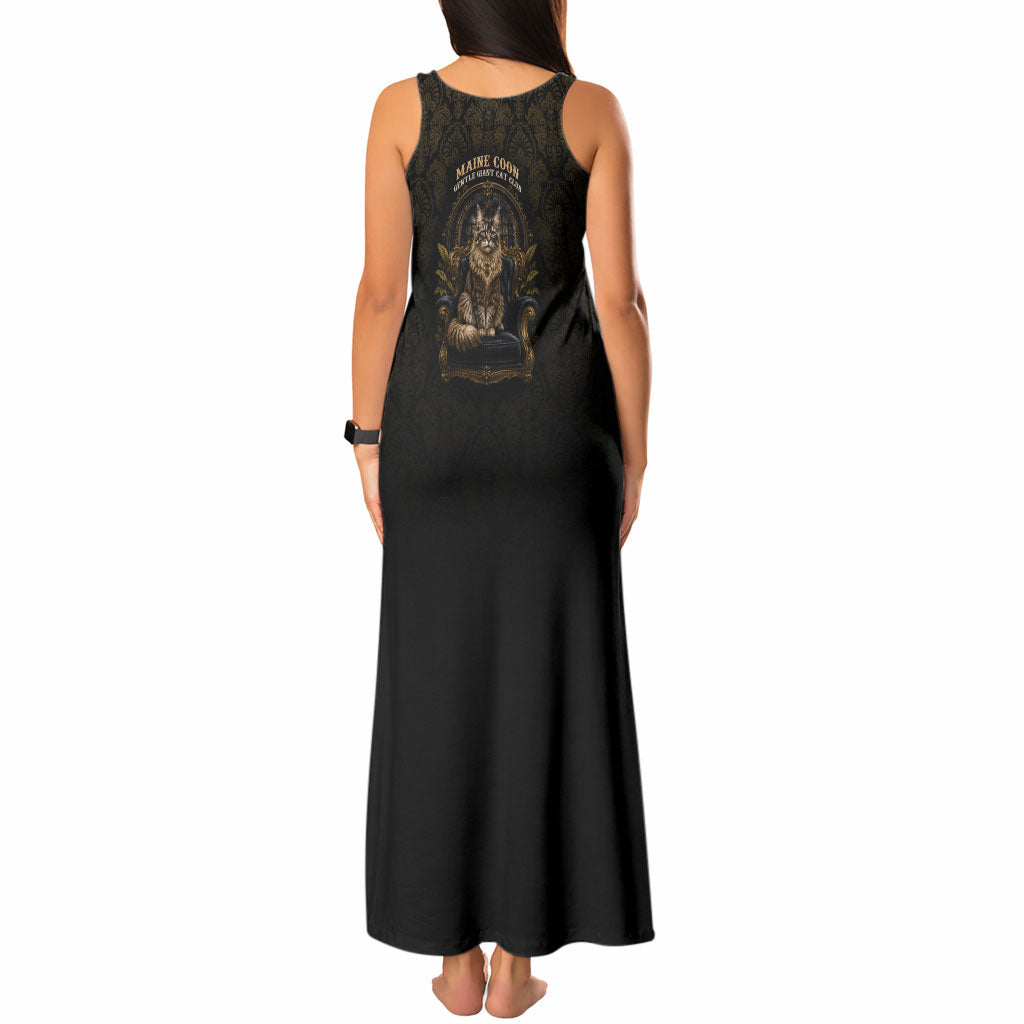 Maine Coon Cat Gentle Giant Tank Maxi Dress Royal Feline Vintage Gold Damask Portrait
