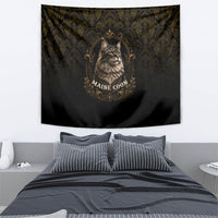 Maine Coon Cat Gentle Giant Tapestry Royal Feline Vintage Gold Damask Portrait