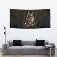 Maine Coon Cat Gentle Giant Tapestry Royal Feline Vintage Gold Damask Portrait