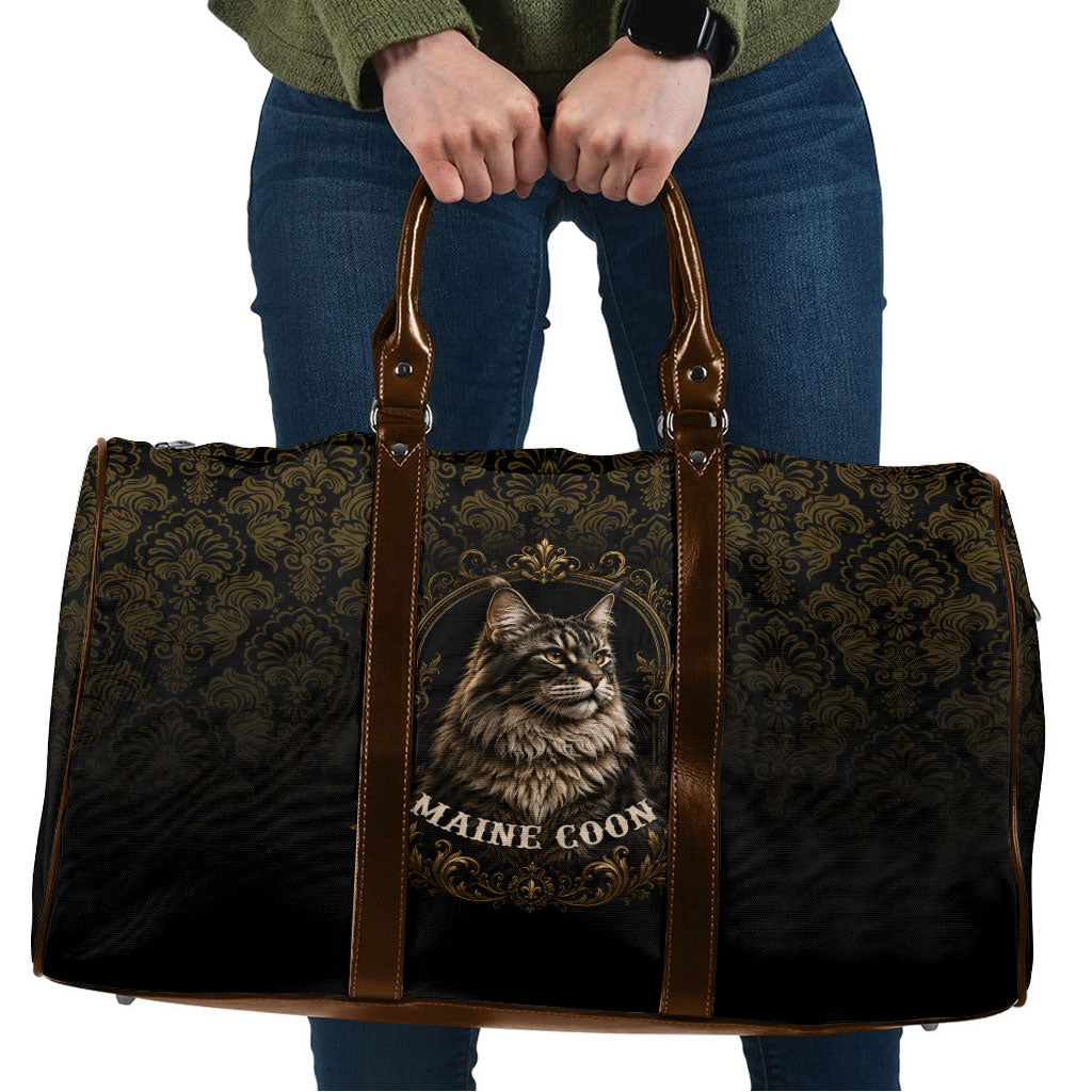 Maine Coon Cat Gentle Giant Travel Bag Royal Feline Vintage Gold Damask Portrait