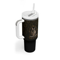 Maine Coon Cat Gentle Giant Tumbler With Handle Royal Feline Vintage Gold Damask Portrait