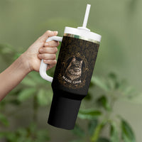 Maine Coon Cat Gentle Giant Tumbler With Handle Royal Feline Vintage Gold Damask Portrait
