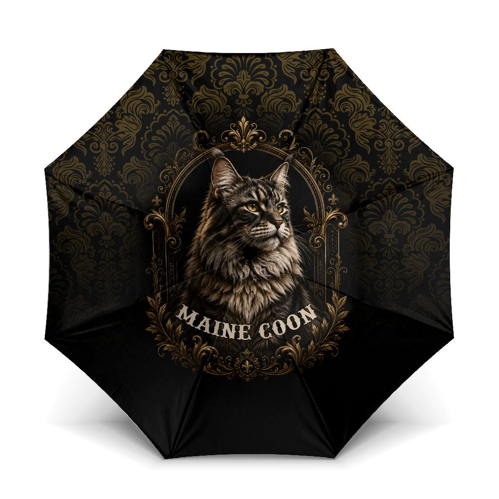 Maine Coon Cat Gentle Giant Umbrella Royal Feline Vintage Gold Damask Portrait