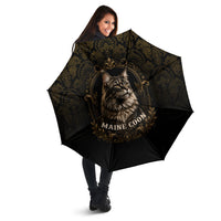 Maine Coon Cat Gentle Giant Umbrella Royal Feline Vintage Gold Damask Portrait