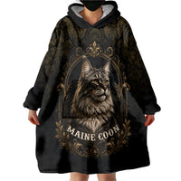 Maine Coon Cat Gentle Giant Wearable Blanket Hoodie Royal Feline Vintage Gold Damask Portrait