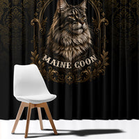 Maine Coon Cat Gentle Giant Window Curtain Royal Feline Vintage Gold Damask Portrait