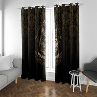 Maine Coon Cat Gentle Giant Window Curtain Royal Feline Vintage Gold Damask Portrait