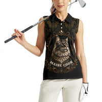 Maine Coon Cat Gentle Giant Women Sleeveless Polo Shirt Royal Feline Vintage Gold Damask Portrait