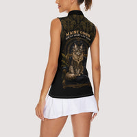 Maine Coon Cat Gentle Giant Women Sleeveless Polo Shirt Royal Feline Vintage Gold Damask Portrait