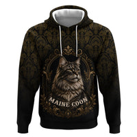 Maine Coon Cat Gentle Giant Zip Hoodie Royal Feline Vintage Gold Damask Portrait