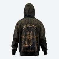 Maine Coon Cat Gentle Giant Zip Hoodie Royal Feline Vintage Gold Damask Portrait