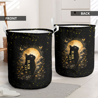 Black Cat Celestial Moon Laundry Basket Mystical Gold Floral Night Sky