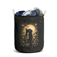 Black Cat Celestial Moon Laundry Basket Mystical Gold Floral Night Sky